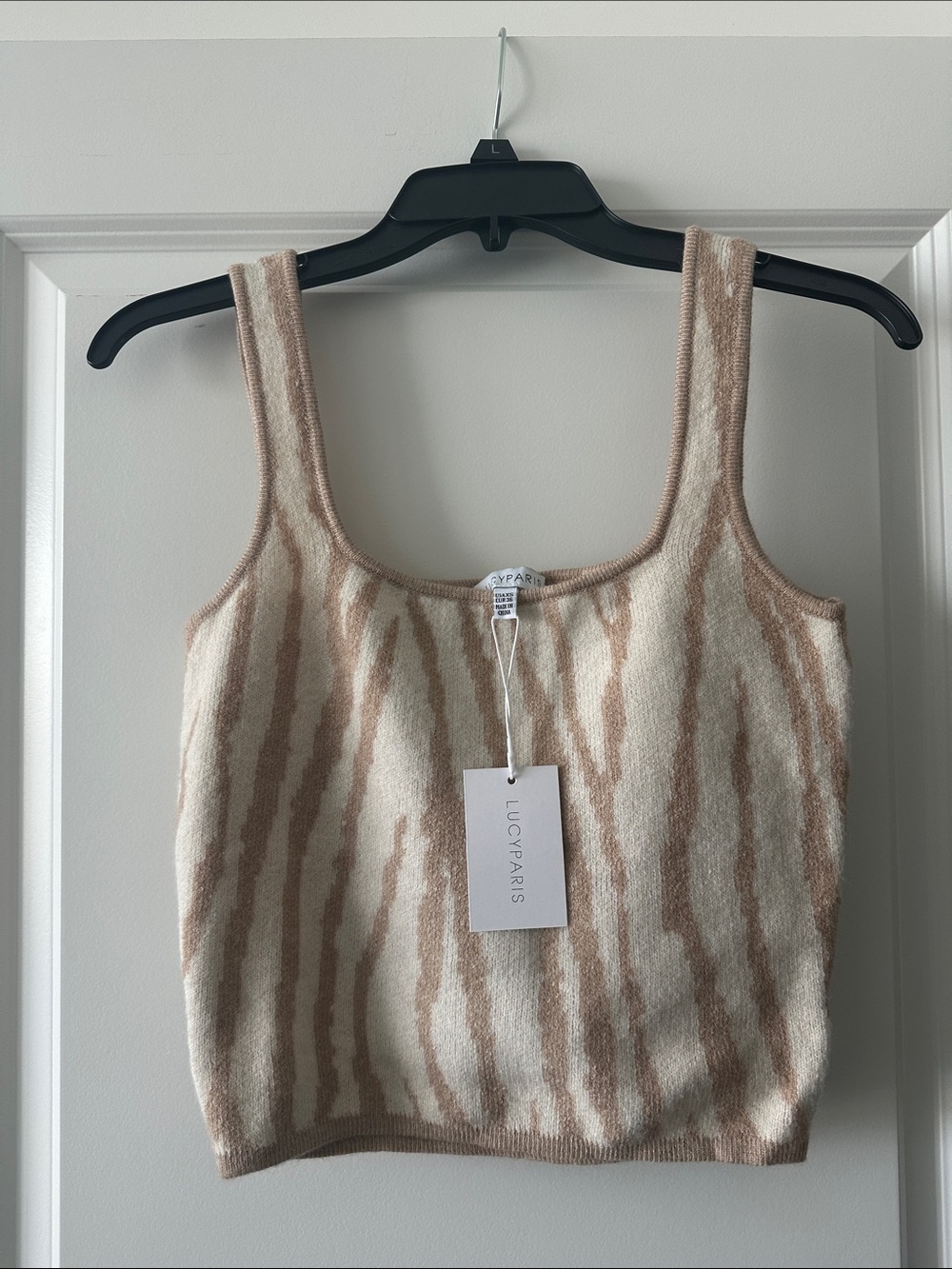 Lucy Paris NWT Zebra Print Fuzzy Knit Sweater Tank Top XS Neutral